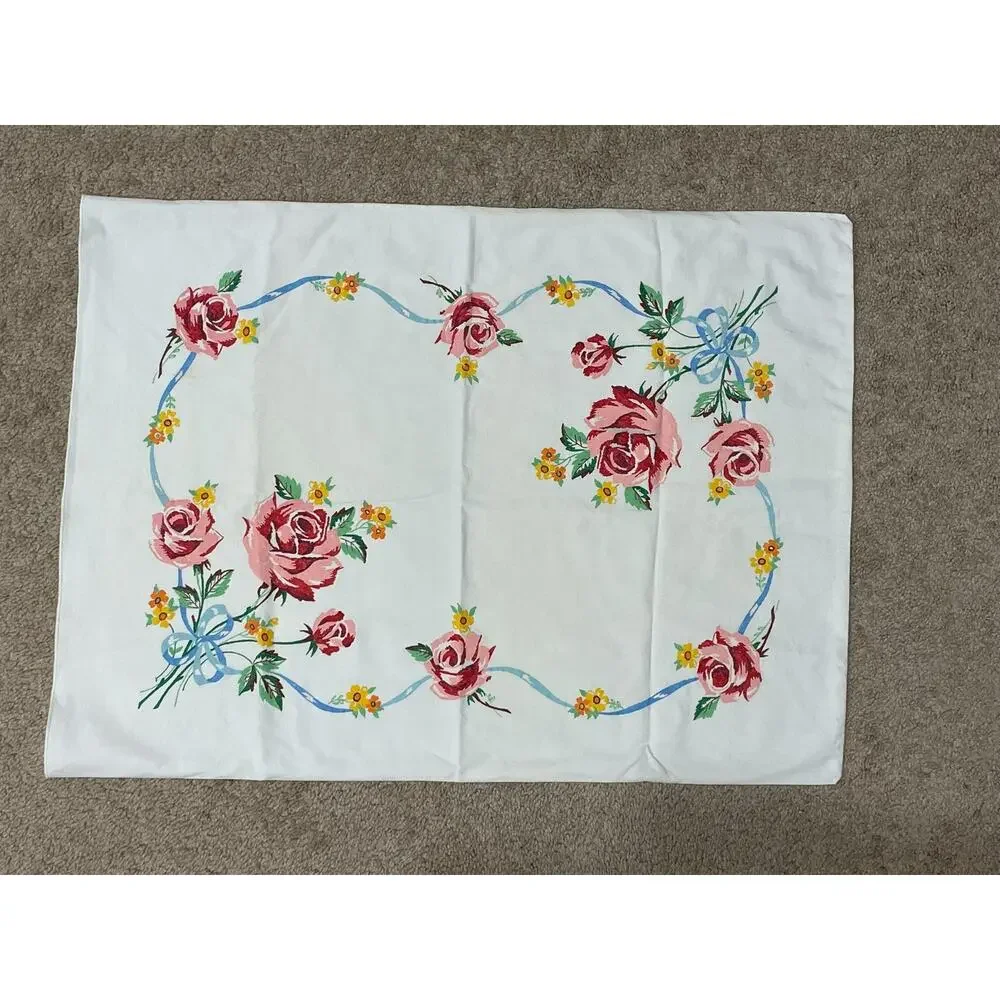 Vintage Red Roses Rose Pillowcase 50s 60s 70s Granny Core Floral